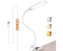 Dimbare Clip-on Leeslamp met 3 Kleurtemperaturen en Flexibele Zwanenhals - Ideaal voor Studie en Ontspanning