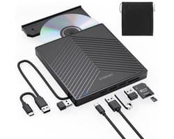 Kraftverdia Externe DVD-brander CD/DVD-station Extern - 8-in-1 Multifunctioneel Station - Met USB 3.0 Hub & Kaartlezer - USB 3.0 & Type-C - Hoge Snelheid 8x DVD 24x CD - Plug & Play - Geschikt voor Laptop zonder ingebouwde Drive