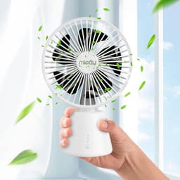 Stille Tafelventilator met 5000 mAh Accu - USB-Oplaadbare Ventilator met 135 Graden Oscillatie en 3 Snelheden voor Thuis en Kantoor - Wit — thumbnail 3