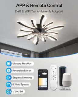 Smart plafondventilator met verlichting en WiFi bediening, compatibel met Alexa en Google Home — thumbnail 3