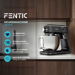 Fentic Keukenmachine 1800W, Keukenrobot met 7l RVS Mengkom, Incl. Menghaak, Garde, Deeghaak en Extra Accessoires, Keukenmixer Met Timer en 10 Snelheden — thumbnail 2