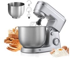 Keukenmachine Staande Mixer - Planetaire Deegmixer - 1500W Vermogen - RVS Kommen 4,2L + 5,7L - 10 Snelheden - Kantelbare Kop - Met Deeghaak, Garde en Klopper