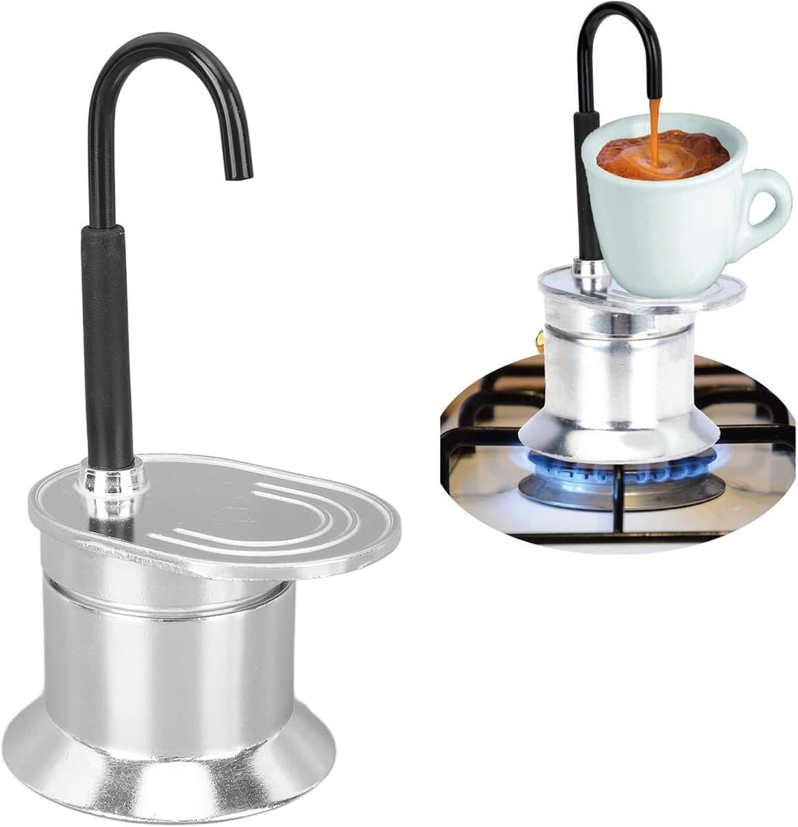 Hob Single Spout Espresso Maker - Single Tube Moka Pot 1 Cup 50ML - Aluminium Koffie Maker voor Buitenfeesten en Reizen — afbeelding 1