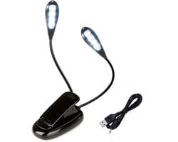 Oplaadbare Clip Leeslamp met Dubbele Kop en Verstelbare Helderheid - Ideaal voor Boeken en Muziekstandaards