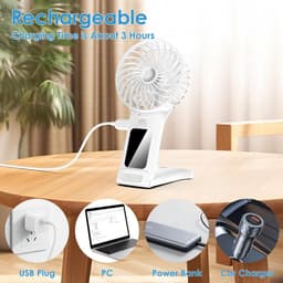 Oplaadbare Mini USB Ventilator - Stil, Draagbaar en Instelbaar in 4 Snelheden met Spiegel - Krachtige Mini Ventilator voor Thuis, Kantoor, Reizen en Buiten — thumbnail 2