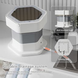 Mini wasmachine - Wasmachine - Draagbare wasmachine - Opvouwbare wasmachine - Camping wasmachine - Kleine wasmachine - Wasmachines - Was- en droogcombinatie - Grote capaciteit - Appartement - Studentenkamer - Camping - Camper - Reizen - Grijs — thumbnail 5