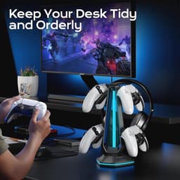 RGB Controller Houder met 9 Lichtmodi en USB Oplaadpoorten - Hoofdtelefoonstandaard voor Alle Koptelefoons en Controllers — thumbnail 5