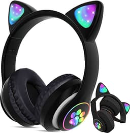 Hoofdtelefoon met kattenoortjes, Bluetooth stereo hoofdtelefoon, met ledverlichting en microfoon, RGB gaming hoofdtelefoon, over-ear model, zwart. — thumbnail 1