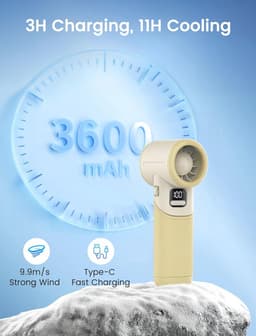 Draagbare Handventilator met 5 Snelheden - Oplaadbare Mini Ventilator voor Binnen en Buiten — thumbnail 3