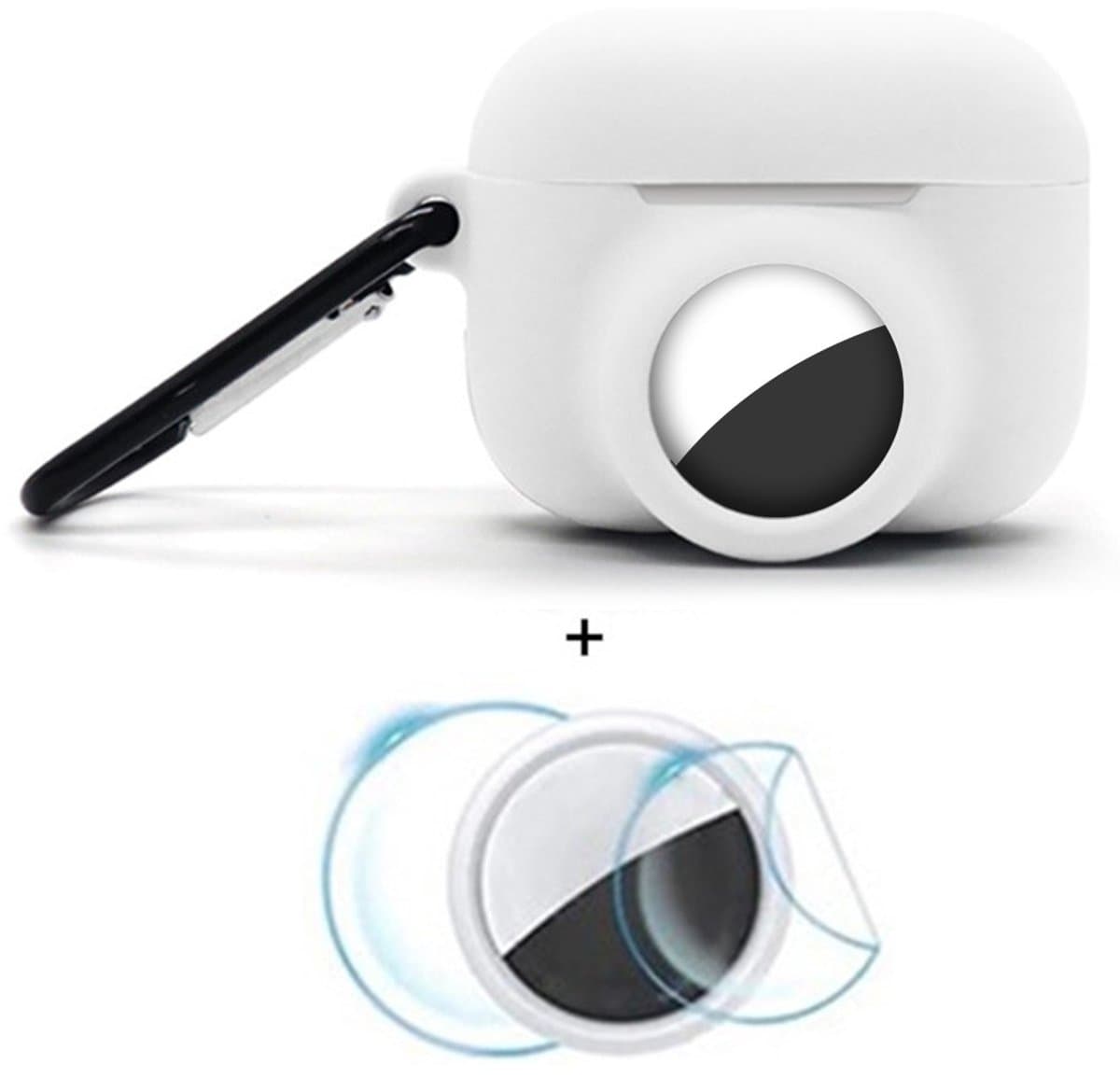 2 in 1 AirPods Pro 3 en Airtag Case - Beschermhoes - AirPods Pro 3 Cover - AirPods Pro 3 AirTag Hoesje - tracker - hoesje geschikt voor Apple Airpods Pro 3 - wit - met screenprotector — afbeelding 1
