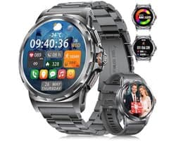 Militaire smartwatch voor heren met 3 armbanden en telefoonfunctie, 1,43 inch AMOLED HD-display, fitnesstracker met 100+ sportmodi