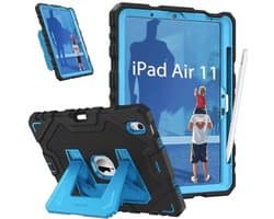 Rugged Shockproof Protective Case for iPad Air 11 Inch (M3, M2) - Full Body with Built-in Stand - Black