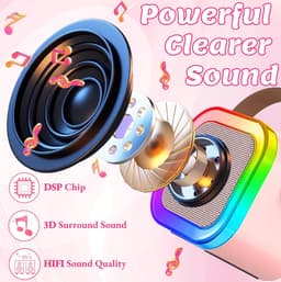 Kinder Karaoke Machine met 2 Microfoons, Draadloze Bluetooth Luidspreker met Stemverander Effecten & LED Lichten, Draagbare Bluetooth Luidspreker voor Kinderen Volwassenen — thumbnail 2