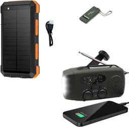 Noodradio Solar Opwindbaar en Batterij - Noodpakket - Draagbare Survival Radio - Inclusief 10.000 mAh Solar Powerbank en Noodfluit - Powerbank Zonneenergie - Bouwradio - Zaklamp - Zwart — thumbnail 1