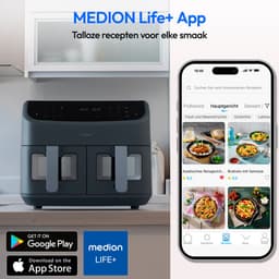 MEDION P20 XXL Heißluftfritteuse mit 2 Kammern (8,7 Liter, Airfryer, 2.600 Watt, Doppelkammer, 10 Automatikprogramme, 2 Schubladen, Sichtfenster, Dualer Airfryer, ILAG PFAS-frei, MD11760) matt grau — thumbnail 3