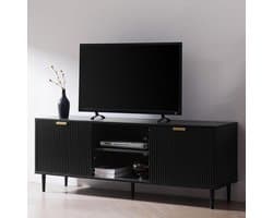 Zwarte TV-Meubel met Schuifdeuren en Opbergvakken voor Televisies tot 65+ Inch