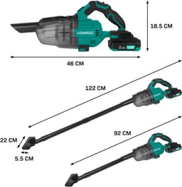 VONROC Krachtige accu steelstofzuiger – VPower 20V – Incl. 2x 2.0Ah Accu en snellader – 0.6L opvangbak - Incl. 3 mondstukken, 2 verlengbuizen en flexibele slang — thumbnail 4