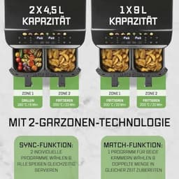 Airfryer met Dubbele Kamer 9L - 8 Programma's en Multi-Color Touchscreen — thumbnail 4
