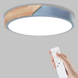 Dimbare Houten Plafondlamp - 3000K-6000K LED Lamp met Afstandsbediening - Moderne Verlichting voor Woonkamer, Slaapkamer en Hal - 32W, 30 cm, Blauw — thumbnail 2