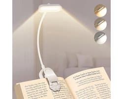Bonsery Reading Lamp with Clamp 360° Flexible Book Lamp USB C Rechargeable 16 LEDs Continuous Intensity and 3 Colour Temperatures Reading Lamp with 90° Rotating Head, White