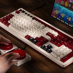 8Bitdo Retro 108 toetsenbord Gamen USB + RF Wireless + Bluetooth Bordeaux rood, Wit — thumbnail 3
