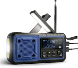 Liveablez® Noodradio Solar Opwindbaar & Batterij - DAB+/FM Draagbare Radio Oplaadbaar Met 5000mAh Powerbank Zonneenergie - Bluetooth - Zaklamp - Rampen - Noodpakket - Blauw — thumbnail 1