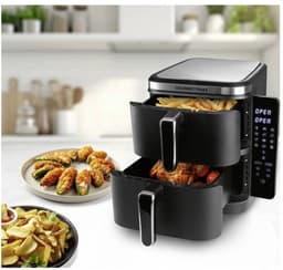 GOURMETmaxx FryUp Vertical Double Chamber Hot Air Fryer | vertical air fryer | folding touch display | 32% more space-saving | capacity 10L | hot air fryer 2 chambers — thumbnail 8