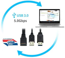 USB 3.0 Vrouwelijk naar Dubbele USB Mannelijke Y-Kabel voor Extra Stroom en Data — thumbnail 5