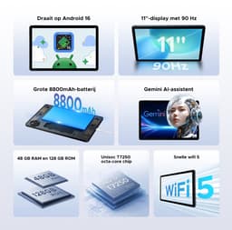 Aorlym P11 Tablet - 48GB RAM+128GB ROM/TF 2TB - Android 16 - 11 inch tablet 90Hz - T7250 - 8800mAh - 13MP+5MP - Gemini AI - Widevine L1 - Face ID - 5G WIFI - Dubbele luidsprekers - Pen, toetsenbord, muis - Zwart — thumbnail 8