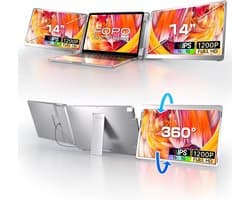 14 Inch Dubbel Monitor Uitklapbaar voor Laptop - FHD 1200P Draagbaar Scherm met HDMI & USB-C
