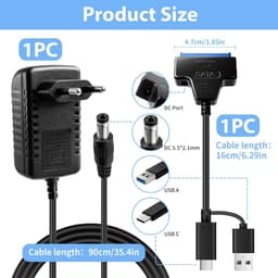 SATA USB Adapter - Externe Harde Schijf - Data Overzetten - Met Voeding - Compact Formaat - Zwart — thumbnail 3