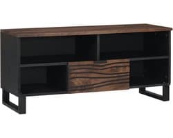 TV Kast Hout - Media Meubel - Opbergen Entertainment - Massief Mangohout - 100x33.5x46 cm - Walnoot Afwerking
