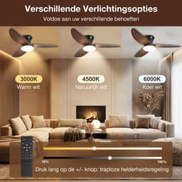Rosnek Plafondventilator met Verlichting Hout - 100cm Stille DC Motor - LED Plafondlamp met Ventilator Dimbaar - Zomer en Winterstand - Woonkamer — thumbnail 3