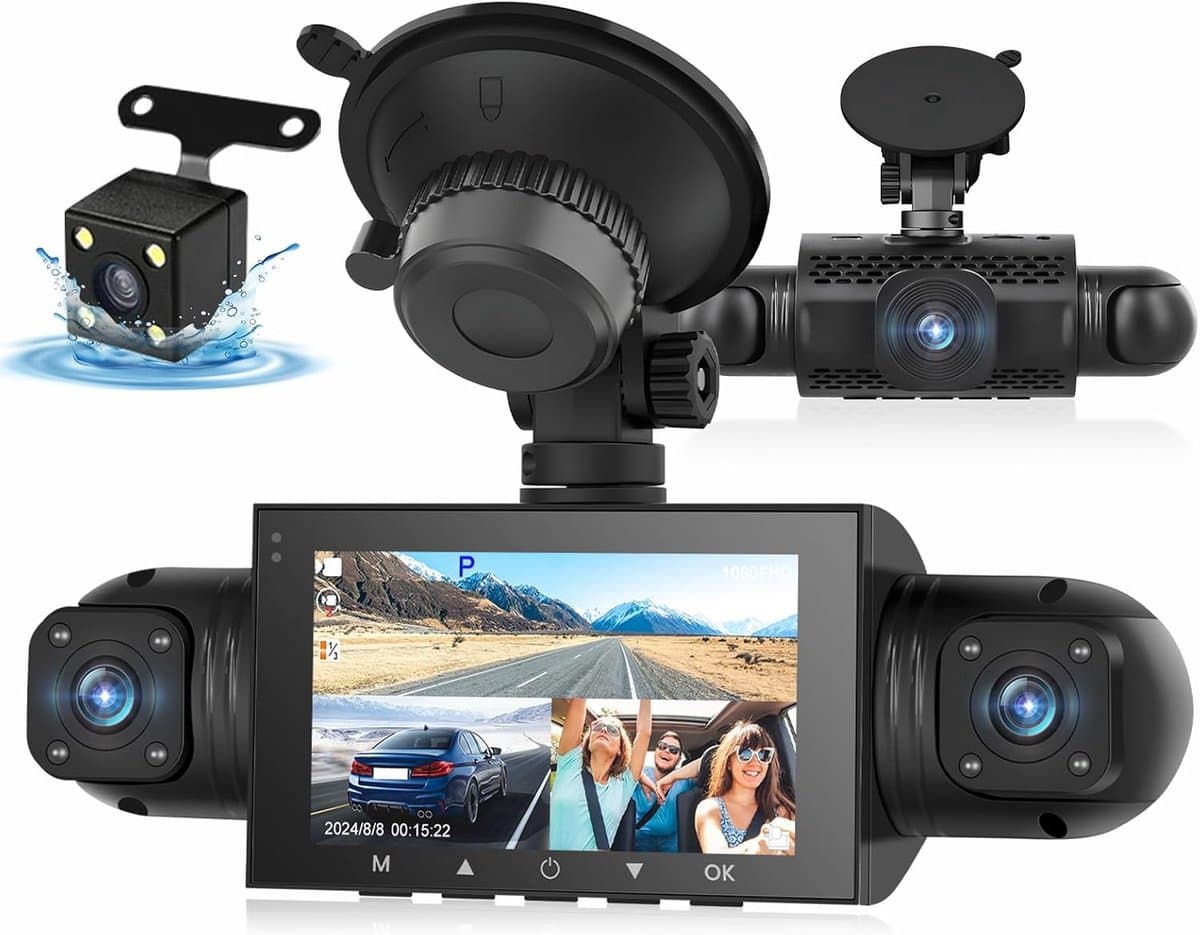 4K + 1080P Spiegel Dashcam met 3 Inch Touchscreen - Autocamera met Achteruitrijcamera, Groothoek Nachtzicht, Dubbele Lens, Loop-opname, G-sensor en Parkeermonitor — afbeelding 1