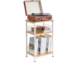 VIN® Platenspeler Meubel – Stand Platenspelerstandaard Met Vinyl Opbergvakken - Rustieke Platenopbergkasthouder - Draaitafelstandaard – 3 Laags Bijzettafel - 40 × 29 × 62,5 cm