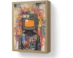Wandlamp 30x40 cm - Oplaadbaar - Televisie - Graffiti - Mens - Kleuren - Wandlampen binnen woonkamer - Slaapkamer lamp - Decoratieve nachtlamp - Vloerlamp draadloos
