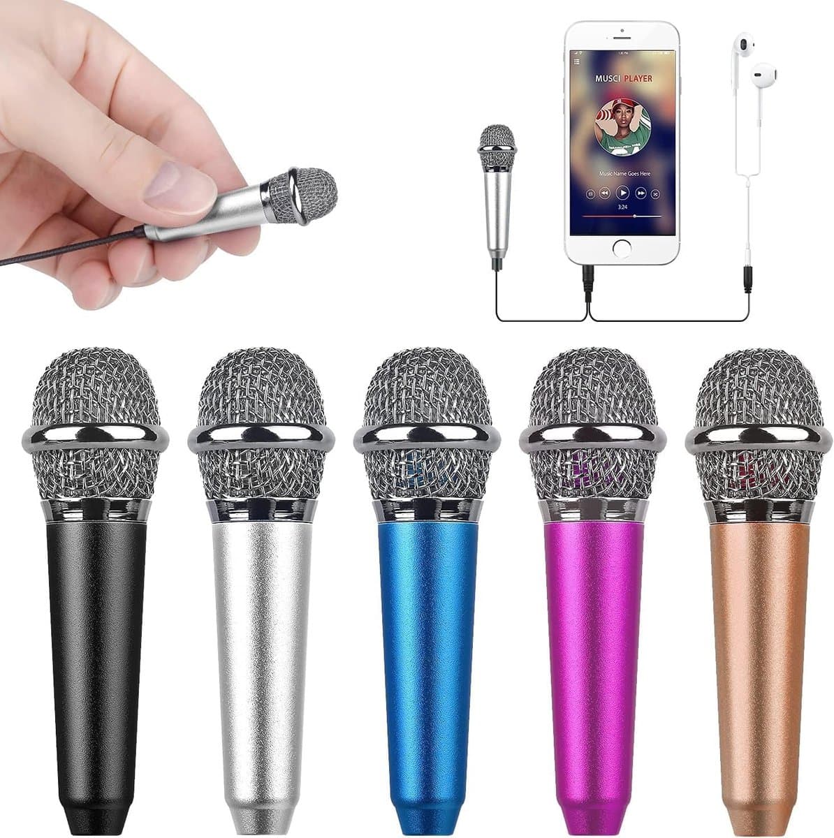 Mini Draagbare Microfoon – Voor Zingen, Vloggen, Podcasten – Geschikt voor iPhone, Android, PC, iPad (Zilver) — afbeelding 1