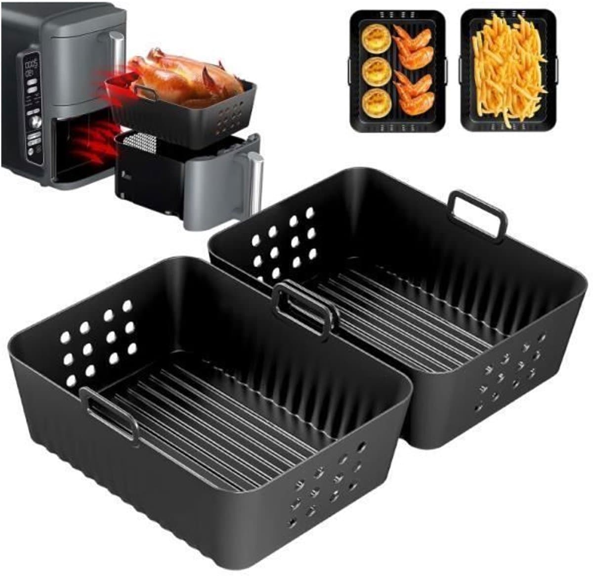 Dubbellaagse XL olievrije airfryer 2-delige set, airfryervormen, siliconen vormaccessoires, geschikt voor airfryers. — afbeelding 1