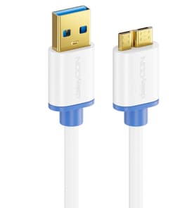 Micro USB 3.0 Kabel - Datakabel Laadkabel - Externe Harde Schijven - Tot 5 Gbit/s - 30 Centimeter - Wit — thumbnail 4
