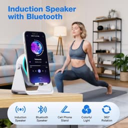 Kraftverdia - 5-in-1 Wireless Mini RGB Speaker - Telefoonhouder - Telefoonhouders Auto - Magnetisch - Bluetooth Speaker - Draadloze Oplader - Wireless charger - GSM Lader - 360° verstelbare houder voor iPhone/Android/iPad/Samsung - Cadeau — thumbnail 2