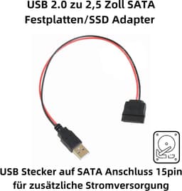 USB naar SATA adapter - Voedingskabel schijf - Externe stroomvoorziening - Standaard compatibel - 30 cm — thumbnail 2