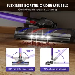 Saikefy Steelstofzuiger Draadloos - 55000 Pa - LED-display - 50 min Gebruikstijd - 1,8L - 8-in-1 - 4 HEPA-filters - voor tapijt & harde vloeren - Paars — thumbnail 4