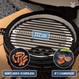 BluMill Kamado BBQ Egg - Kamado 13 Inch - Houtskoolbarbecues - Zwart - Ø 27 cm - Vrijs van PFAS- houdende anti-aanbaklaag - Houtskoolbarbecue Met Thermometer — thumbnail 2