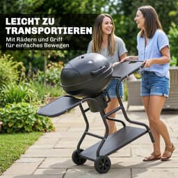 Premie Houtskool Barbecue - Houtskoolgrill met Rookfunctie - Grillrooster - Grilloppervlak Ø54 cm - met Bijzettafels, Deksel, Thermometer en Wielen - BBQ voor Kamperen, Buiten, Tuin - 129 x 63,5 x 106,5 cm - Zwart — thumbnail 3