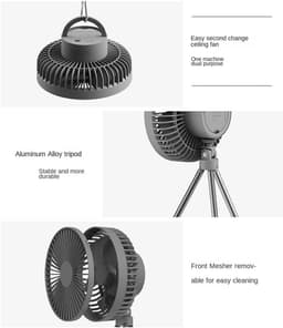 Campingventilator - Tentventilator - Draagbare Ventilator - USB Oplaadbaar - Met Statief - Met Haak - 3 Snelheden - 4000 mAh - Wit — thumbnail 5