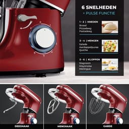 Florixa® Deegmachine - Elektrische Deegmixer - Keukenmixer - 6.2L - Mixen en Mengen- Rood - 38cm x 24cm x 32cm — thumbnail 3