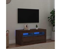 TV Meubel met LED Verlichting 90x35x40cm Gesneden Hout Rustiek Eiken