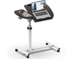 Soontrans - Laptoptabel - Verstelbare Bijzettafel - Wieltjes Mobiel Sta-Bureau– In Hoogte Verstelbare Nachttafel - Kantelbaar Bureau Voor Laptop - Thuiskantoor en Zorg - Computerwerkstation - Zwart
