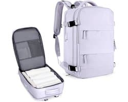 Grote reisrugzak, geschikt voor vrouwen, draagbare rugzak voor mannen, wandelrugzak, waterdichte outdoor sportrugzak, fietsrugzak, schooltas, met vak voor een 14-inch laptop en schoenenvak - grijs-paars