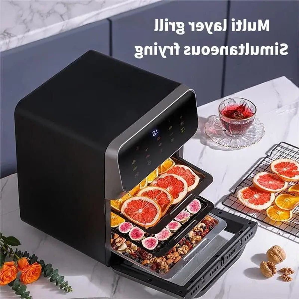 Airfryer - 12L – Heteluchtfriteuse - 1350W – 240V - Olievrij Frituren – 360° Hete Lucht Circulatie – Touchscreen – Automatische Uitschakeling - Meerdere Kookfuncties - Zwart — afbeelding 1